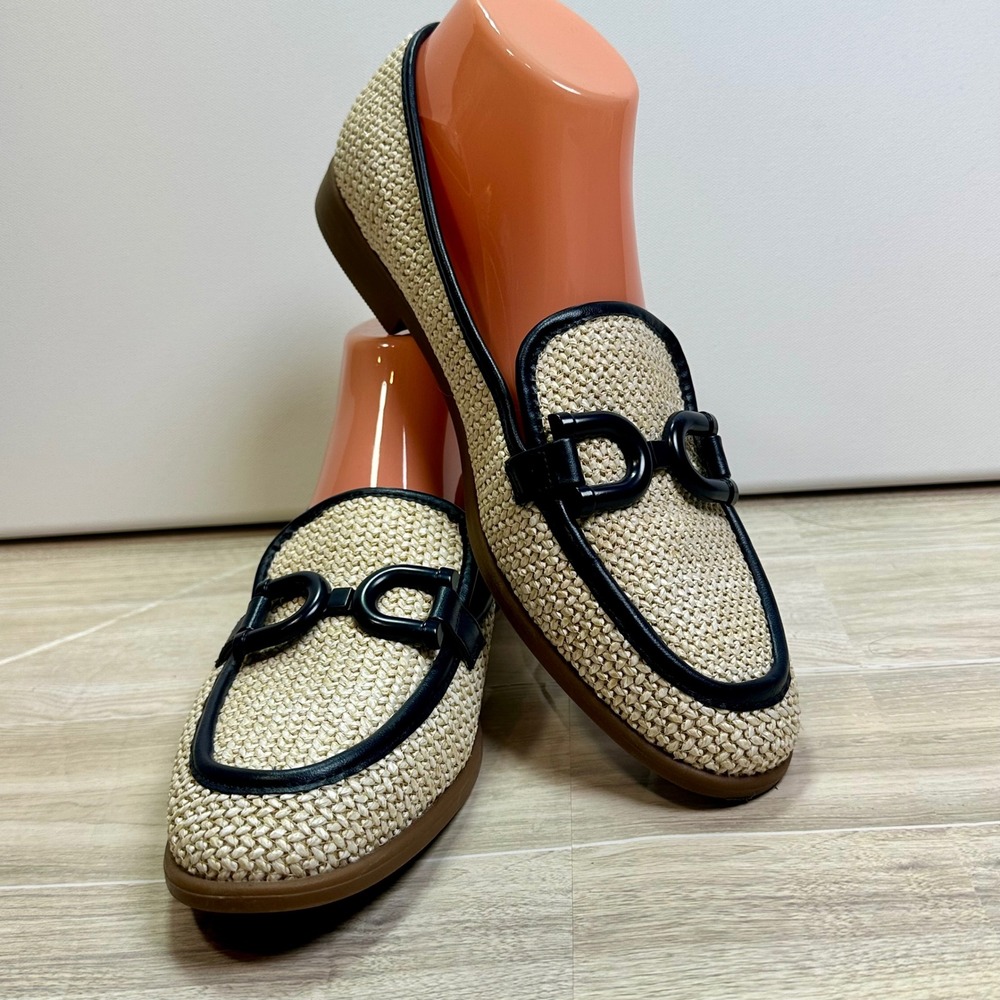 Kenneth Cole New York Linda Bit Raffia Loafers dark Navy Blue Accents 8.5M
